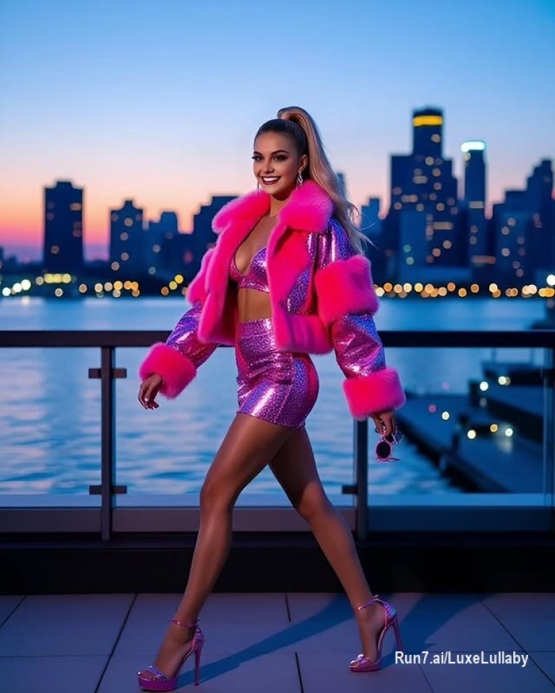 Pink nights and bigger dreams — rooftop Barbie, coming through. 💖